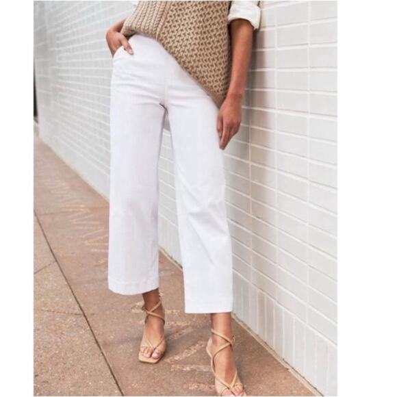 Spanx White High Rise Stretch Twill Cropped Wide Leg Button Pull On Pant XL - Picture 1 of 10